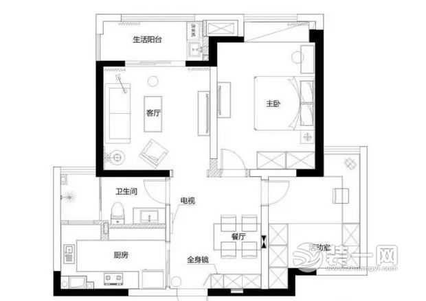 90平原木混搭三居室装修效果图