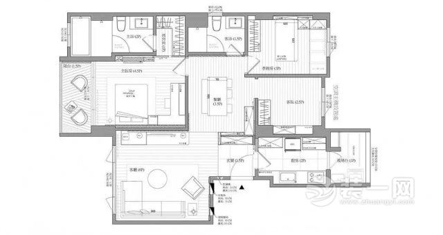 100平米三居室现代简约案例