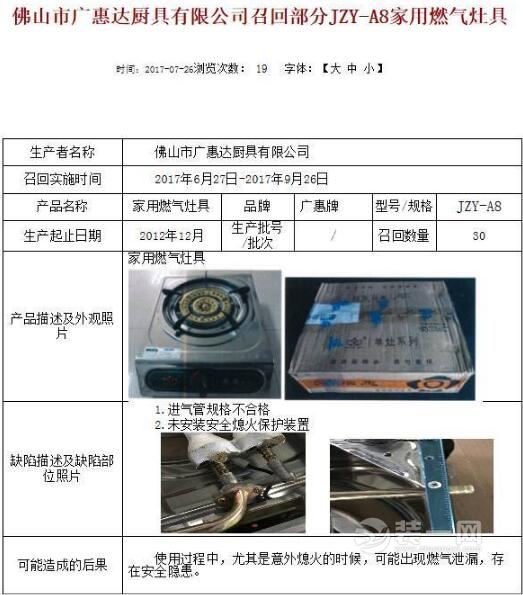 广东8批次不合格燃气具名单曝光