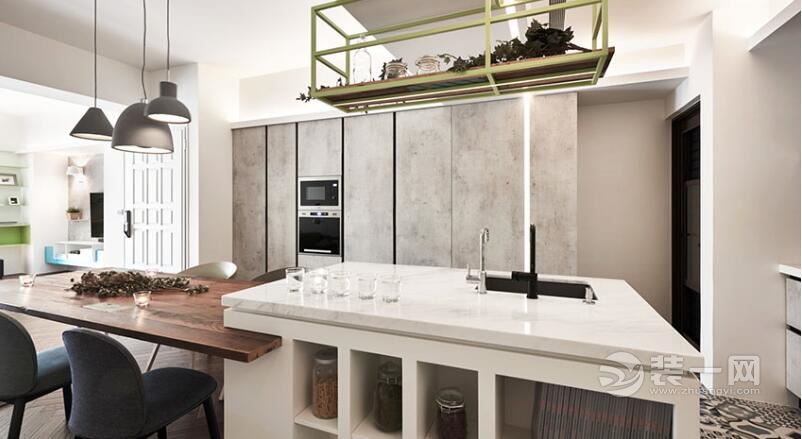 开放式厨房装修效果图 三居室现代简约风格装修样板间 131平米装修效果图