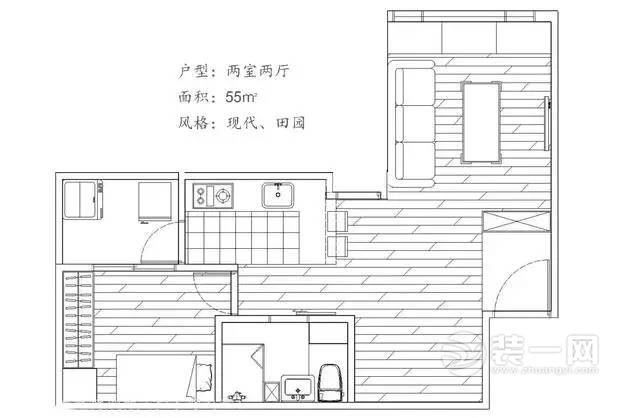 55平米田园风格装修效果图