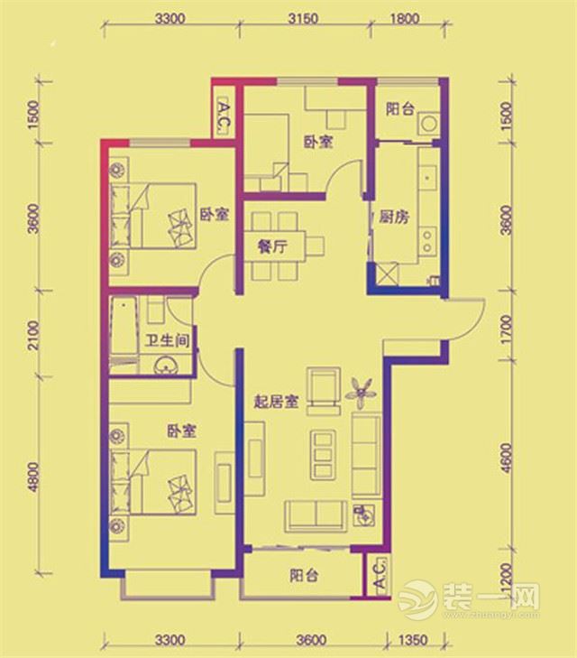 保定哈罗城三室两厅114平现代简约风格装修案例效果