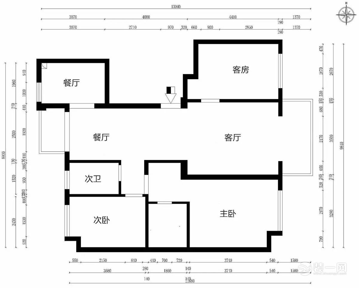 天津远洋城125平米三居室原始户型图