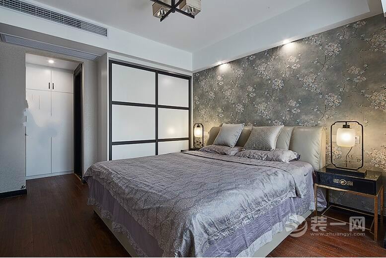 卧室装修效果图 新中式风格样板房 91平米小三房装修效果图