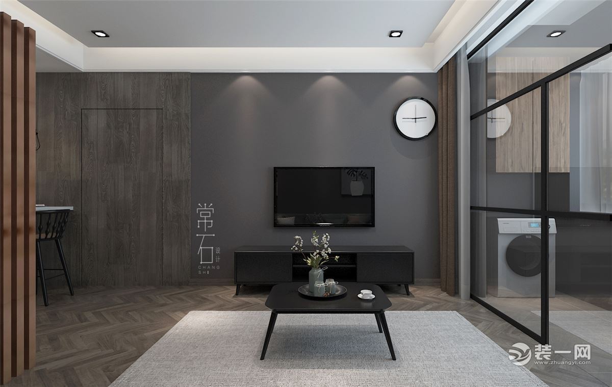 宝能城55平米小户型极简主义风格客厅电视墙装修效果图
