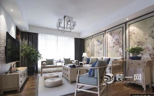 郑州亚星金运外滩127平三居中式风格客厅装修效果图