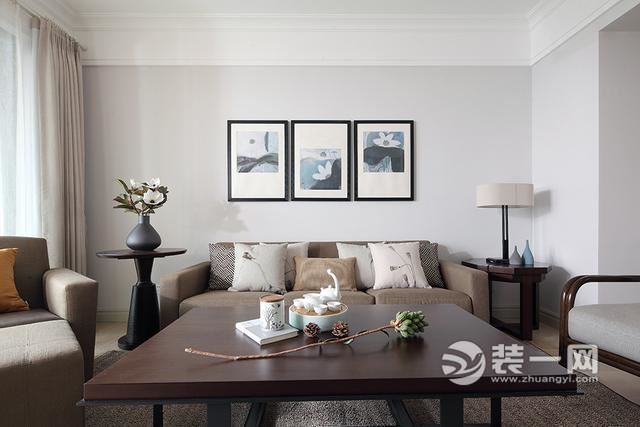武汉复地东湖国际112平现代简约风格客厅沙发背景墙