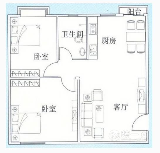 118平米两室两厅户型图