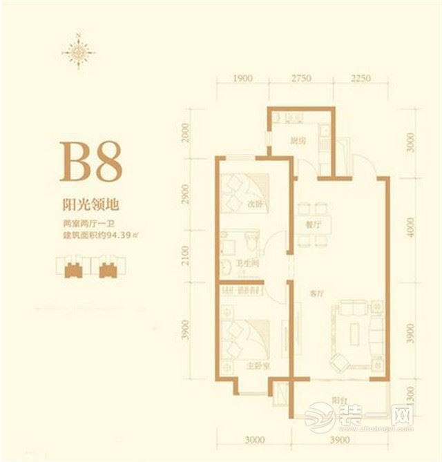 唐山渤海豪庭兩室兩廳94平米混搭風格裝修案例效果