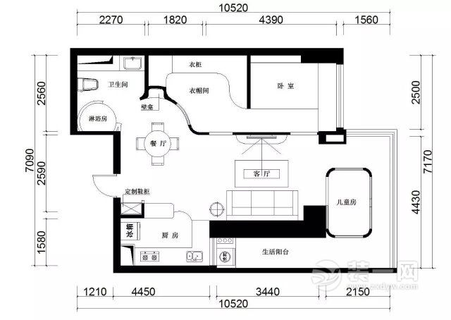 67平米两居室平面布置图