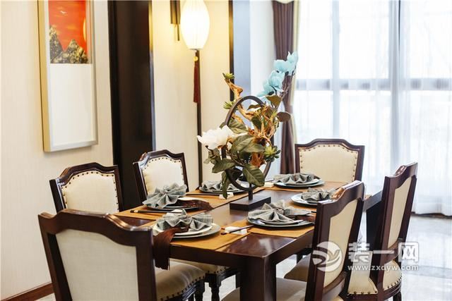 武汉清江山水124平三居室中式风格装修样板房——餐厅