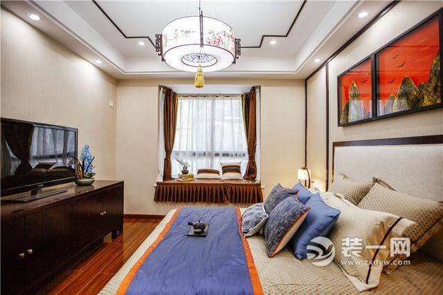 武汉清江山水124平三居室中式风卧室装修效果图