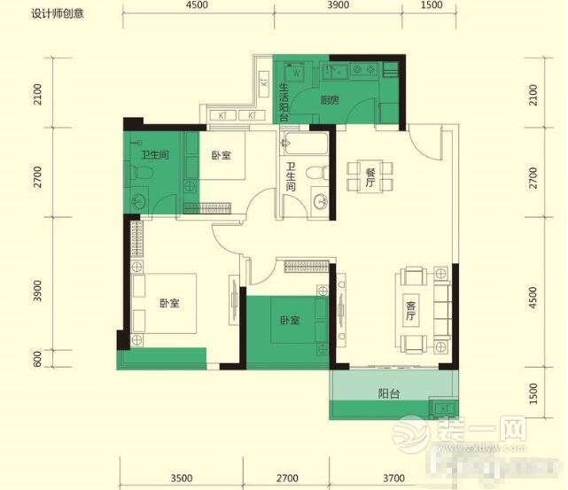 深圳尚水天成花园三居室户型图