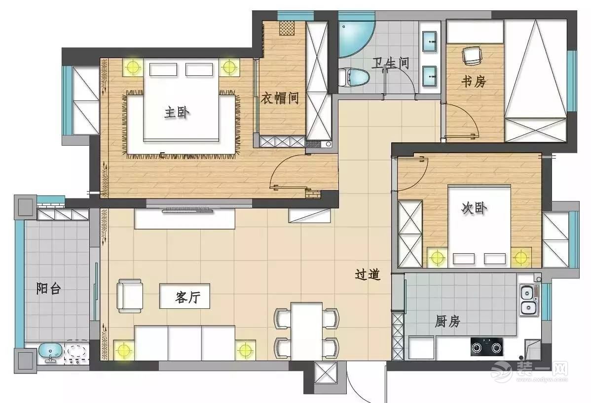 110平米三室两厅一厨一卫平面布局户型图