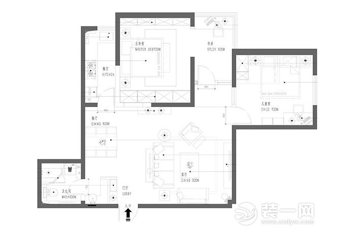 二居室装修户型图