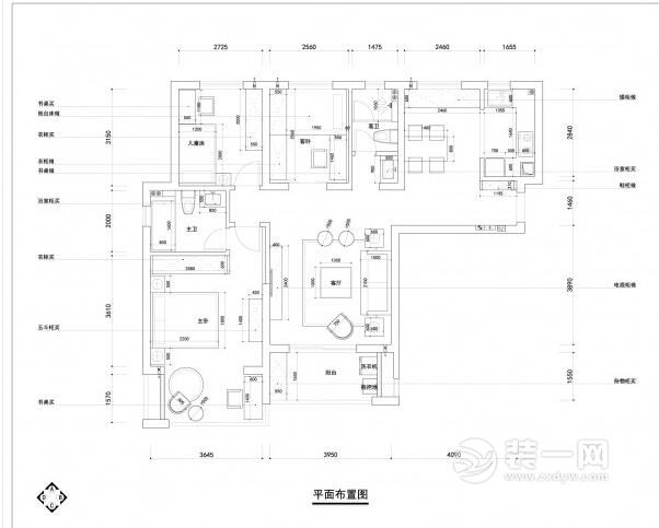 武汉保利城120平三室两厅平面布置图