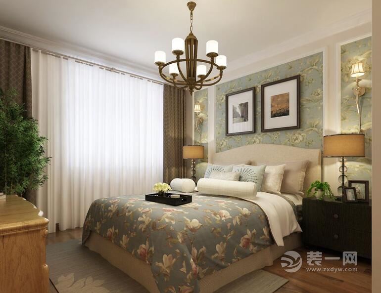 160平三居室现代美式卧室装修效果图