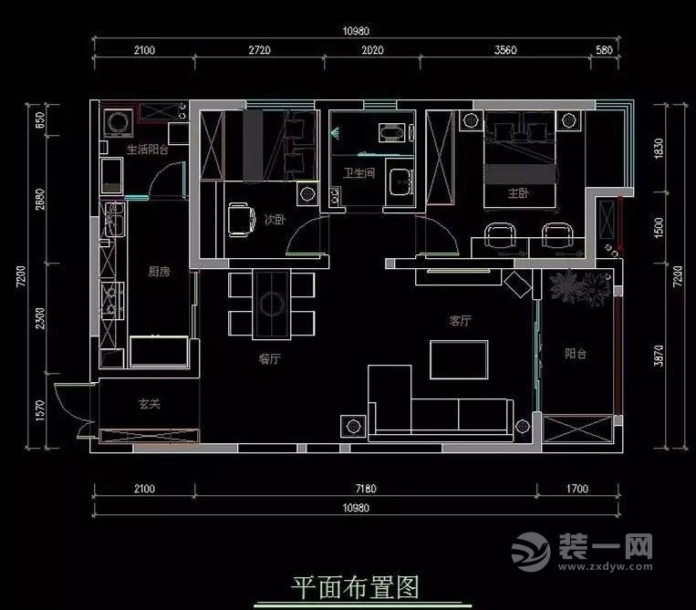 70平米两居室户型图