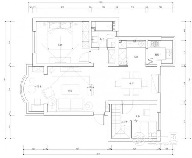 90平米两居室平面户型图