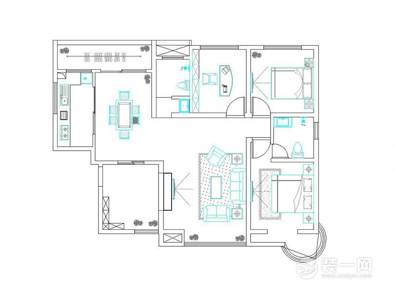 113平米三室两厅两卫设计图