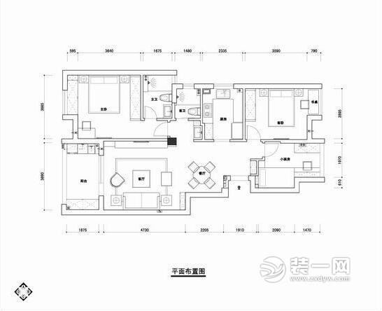 武汉百瑞景110平三居室平面布置图