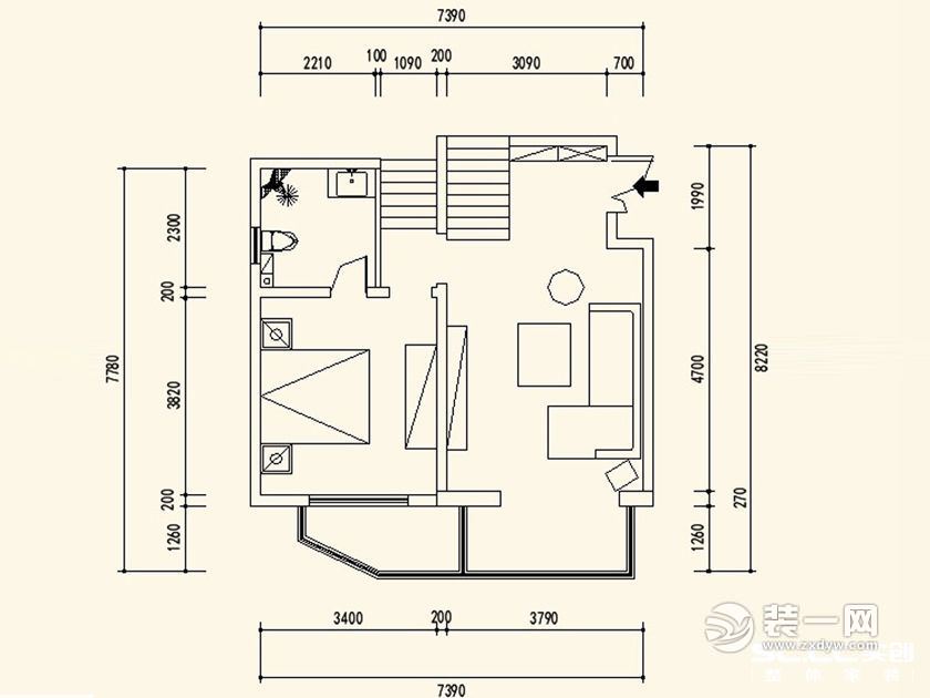 北京香海园90平米小三房卧室户型设计图