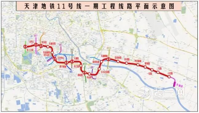 天津地铁11号线一期工程线路平面示意图