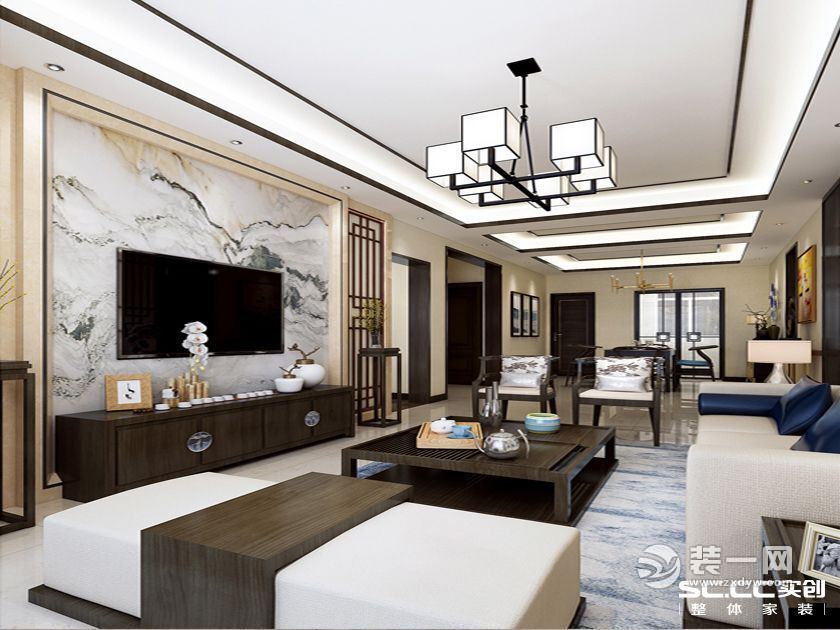 新中式风格150平米四居室装修效果图