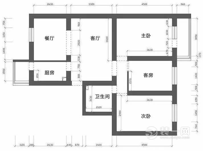 天津日华里100平米三居室原始户型图