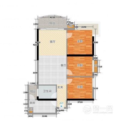 94平米三居室混搭风格装修效果图户型图