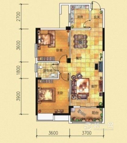 94平两房地中海风格装修案例户型图