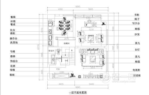 168平二居室东南亚风格设计案例户型图