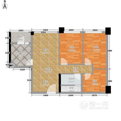 88平三居室中式古典装修案例户型图