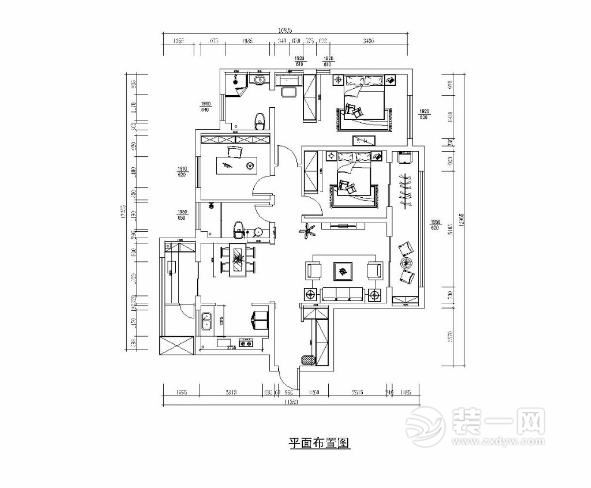 143平三居室美式风格装修效果图