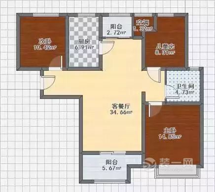 90平米简约风格装修户型图