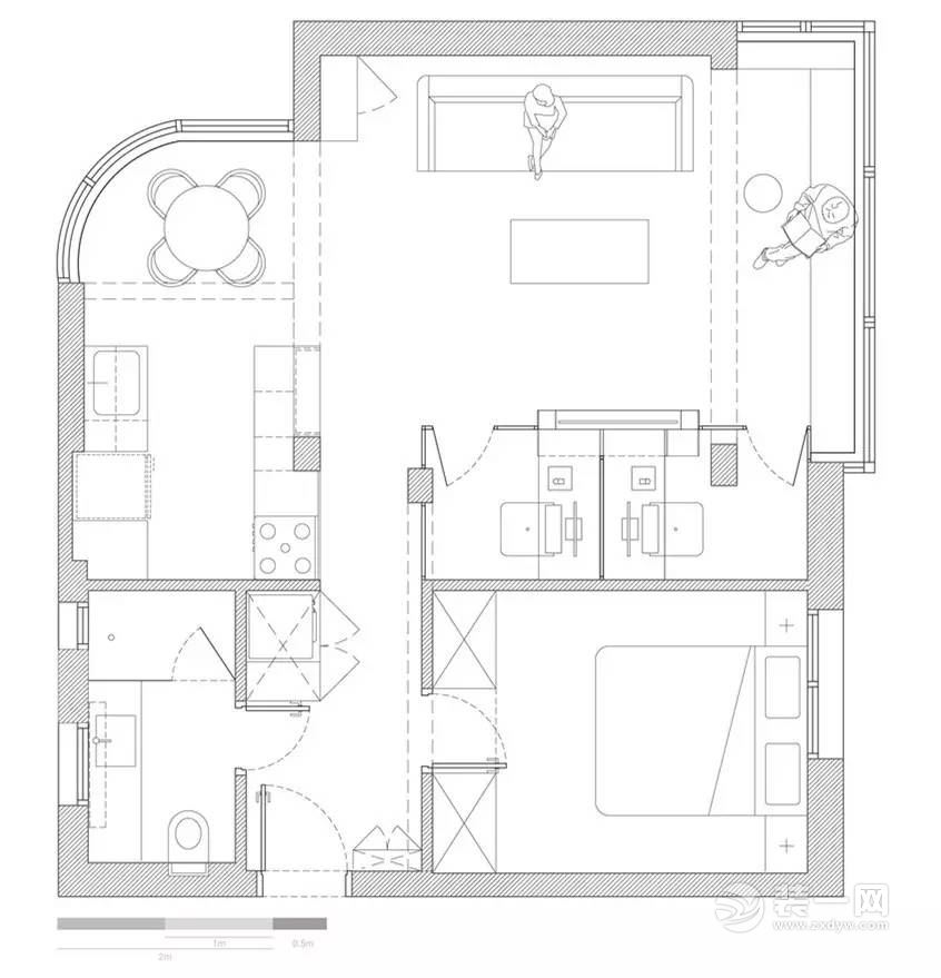 53平米一居室户型平面图