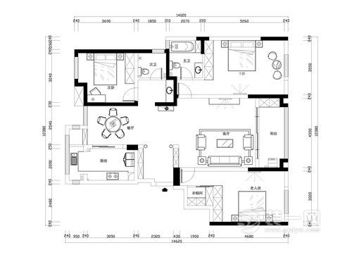 98平米三居室东南亚风格装修效果图 户型图