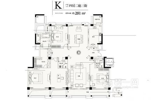 281平米四居室简欧风格装修设计案例户型结构i图