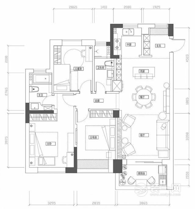 127平米三居室户型图