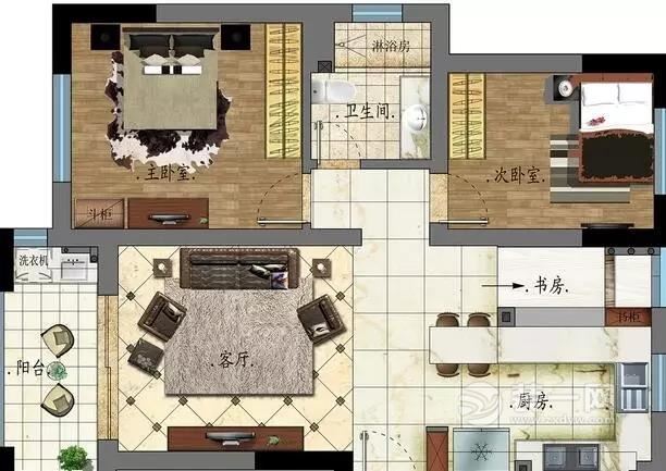 37平米三居室户型图
