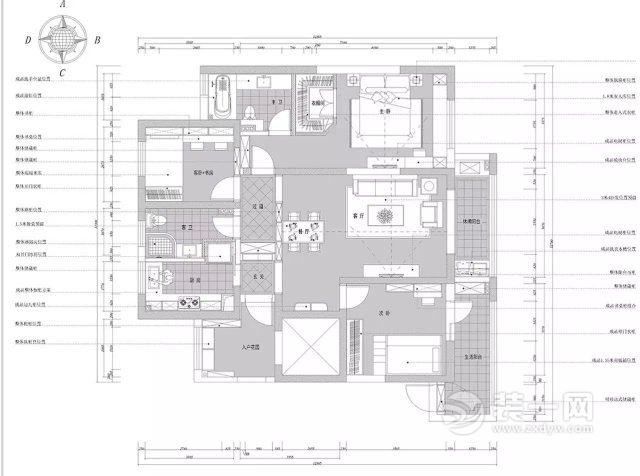 130平米三居室户型图