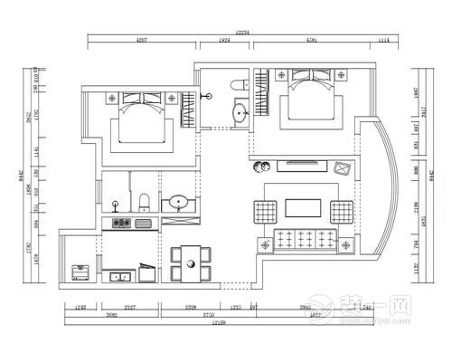 119平三居室中式风格装修案例户型平面结构图