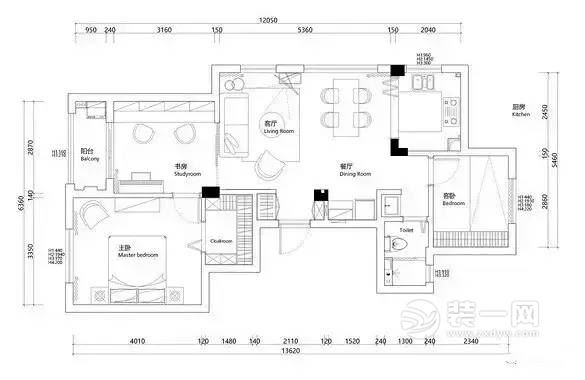 80平米两居室户型图