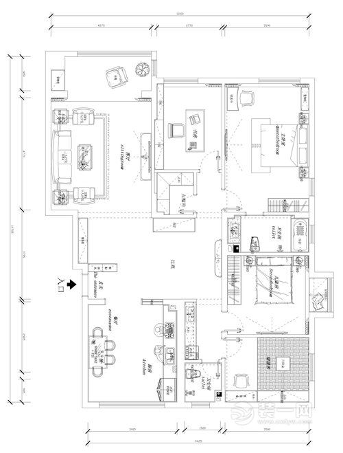 124平米三居室北欧风格设计户型图