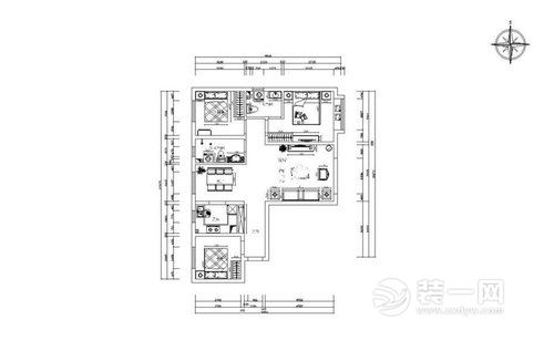 84平米三房中式风格装修效果图户型平面结构图