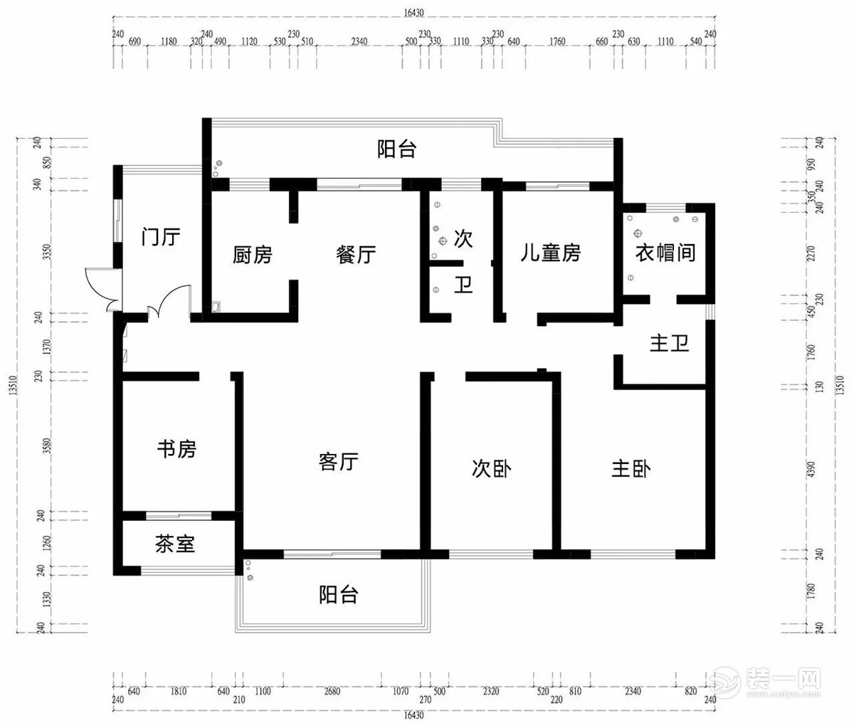 天津中央公园180平米四居室原始户型图