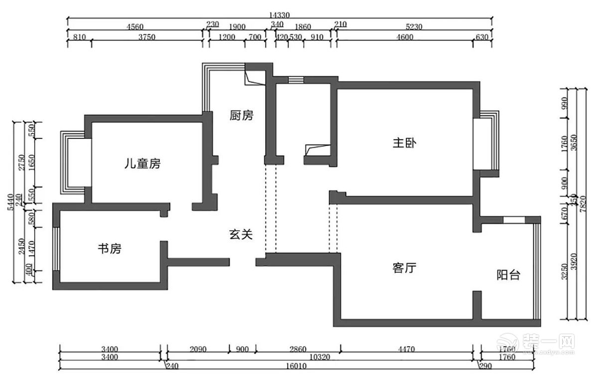 天津泉春里121平米三居室原始户型图