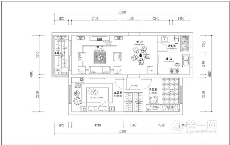 70㎡旧房装修现代简约风格