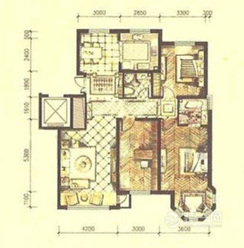 145平三居室混搭风格装修户型图