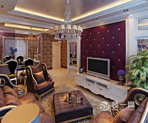 130平三居室新古典风格案例参考客厅